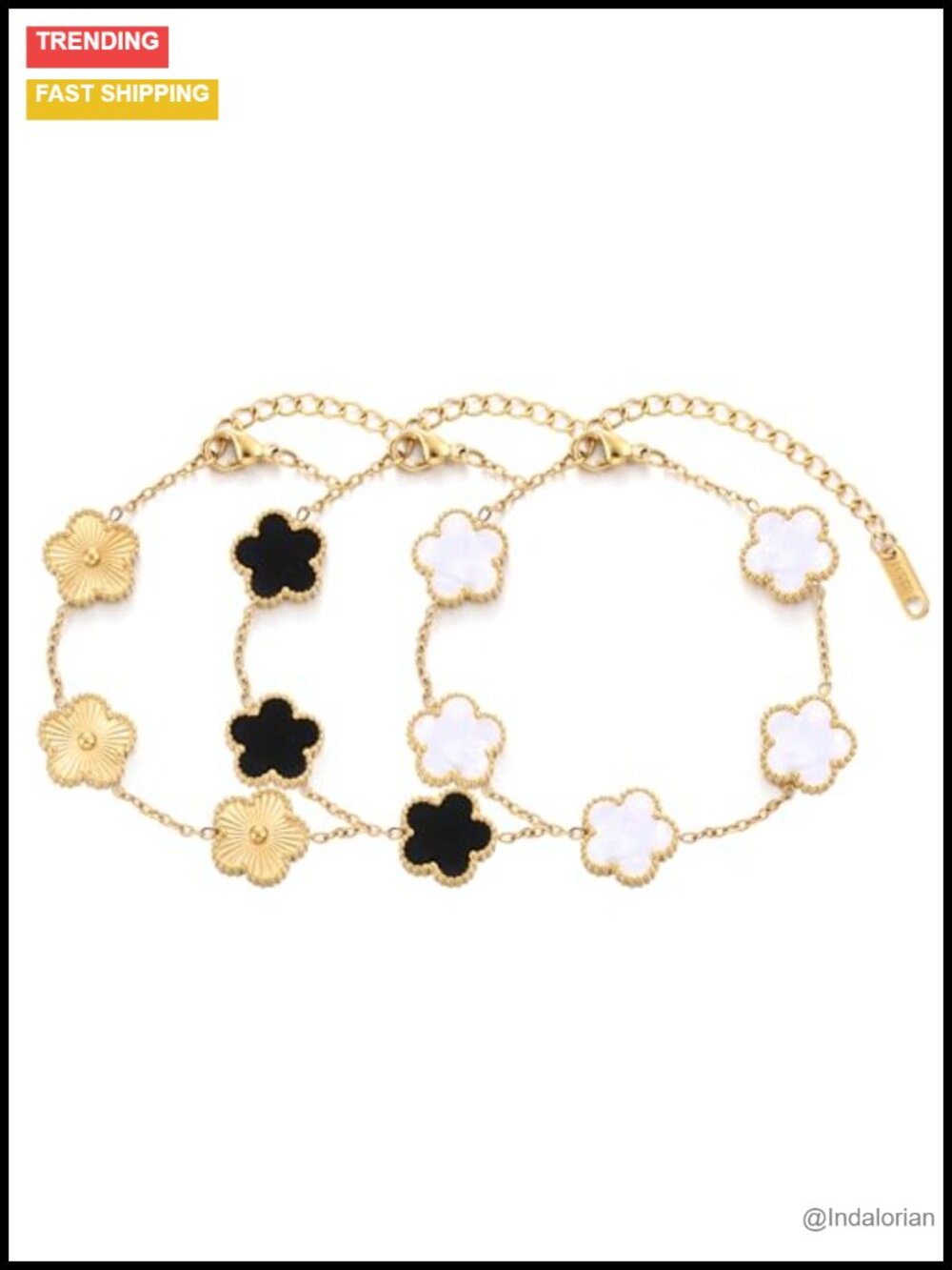 Four Leaf Clover Bracelet 18K Gold Plated Stainless Steel Lucky Link Bracelet